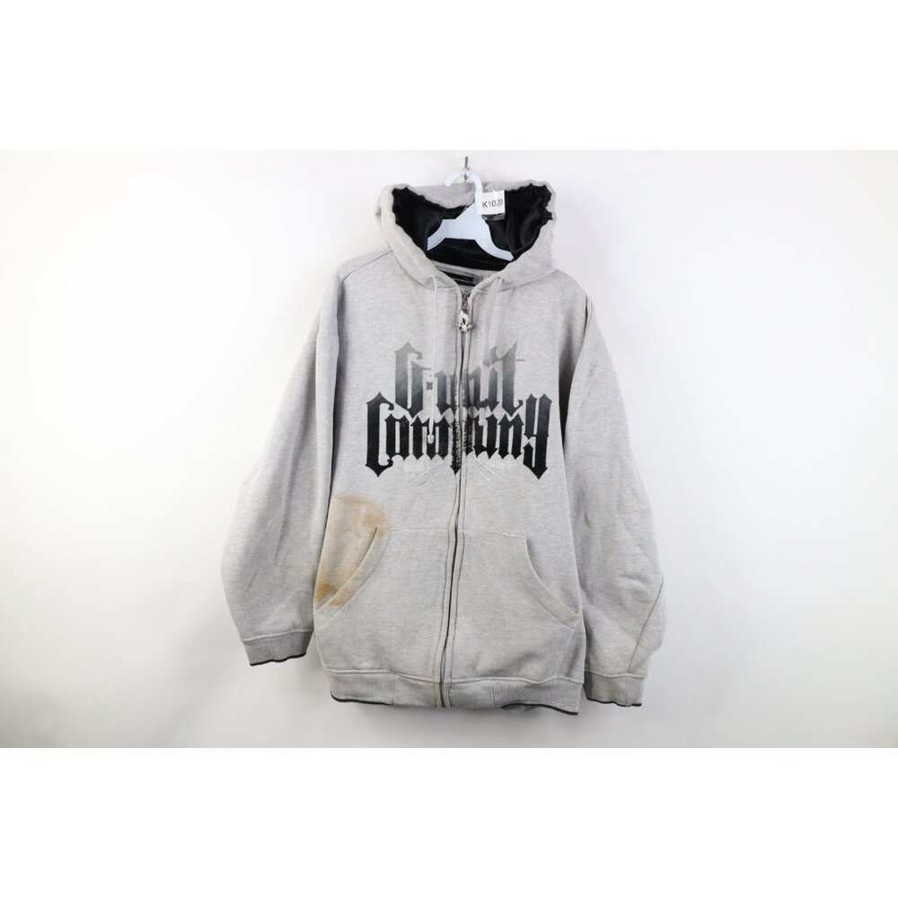 Vintage Y2K G Unit 50 Cent Mens XL Distressed Heavyweight Full Zip Hoodie Gray